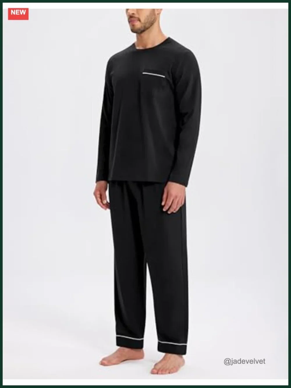 Men's Cotton Pajama Set Long Sleeve Sleepwear with Elastic Waist & Pockets